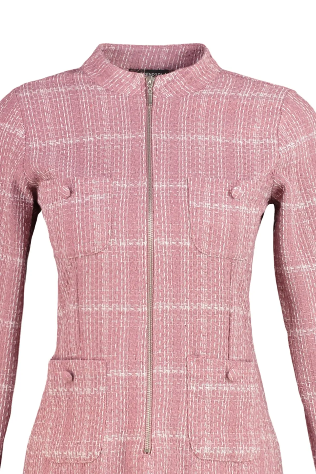 Trendyol Collection  Rosafarbenes Tweed-Webkleid mit Reißverschluss und Taschendetail TWOAW23EL00478