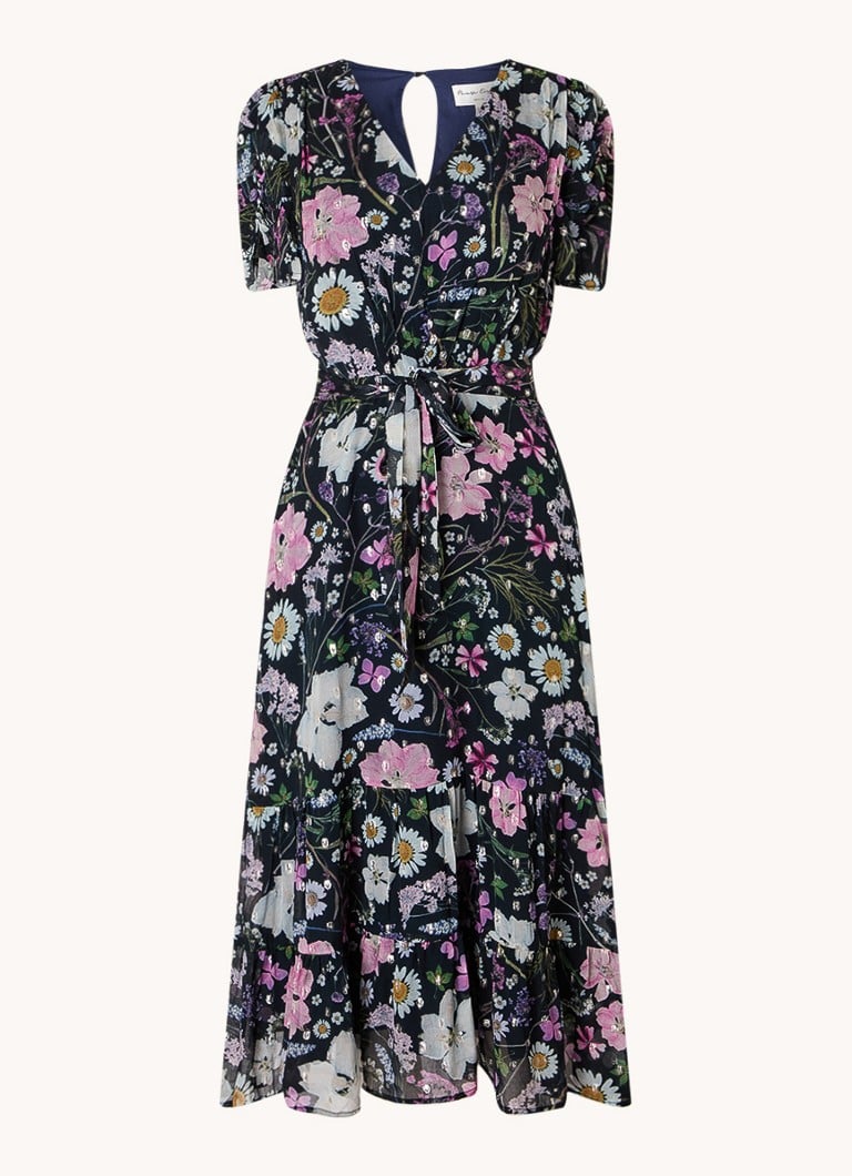 Rochie tunică midi Phase Eight cu imprimeu floral de azalee și curea legată.