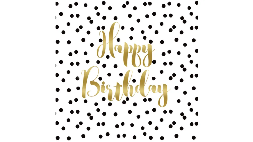 ppd Servietten Birthday Confetti 33x33cm schwarz/ weiß/ gold