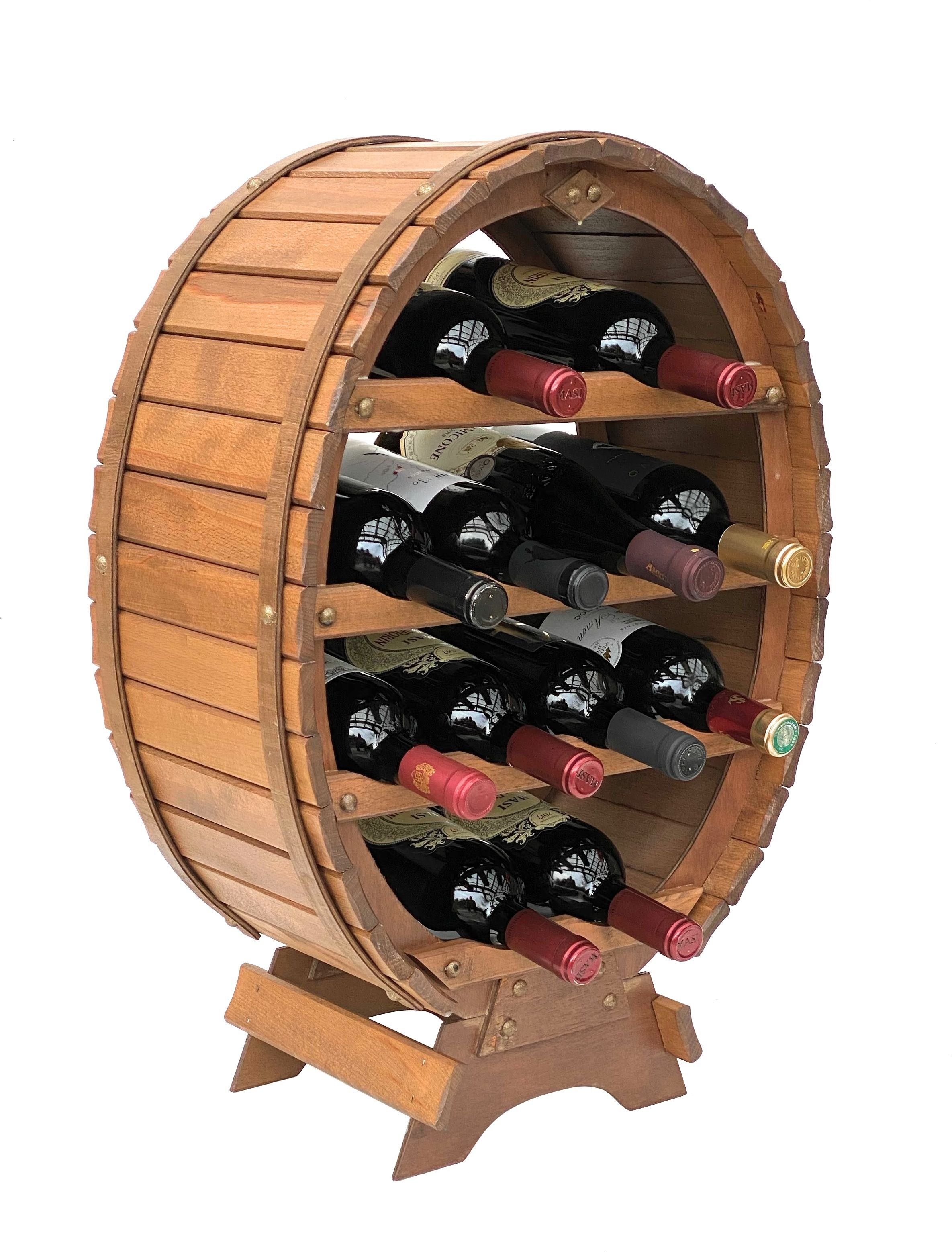 DanDiBo Weinregal Weinregal Holz Stehend Weinfass 12 Flaschen Braun gebeizt Flaschenregal Flaschenhalter Fass