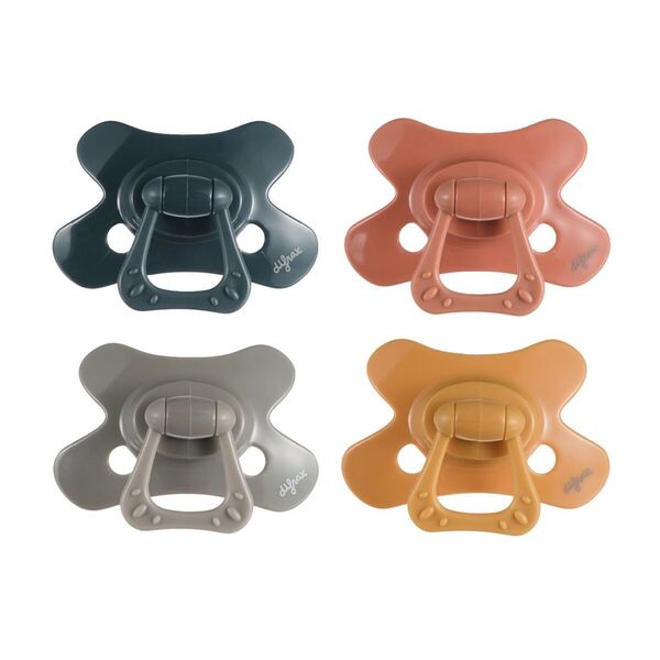 Difrax Natural 18 M Pacifier dark blue, grey, brown, ochre yellow, 4 pieces