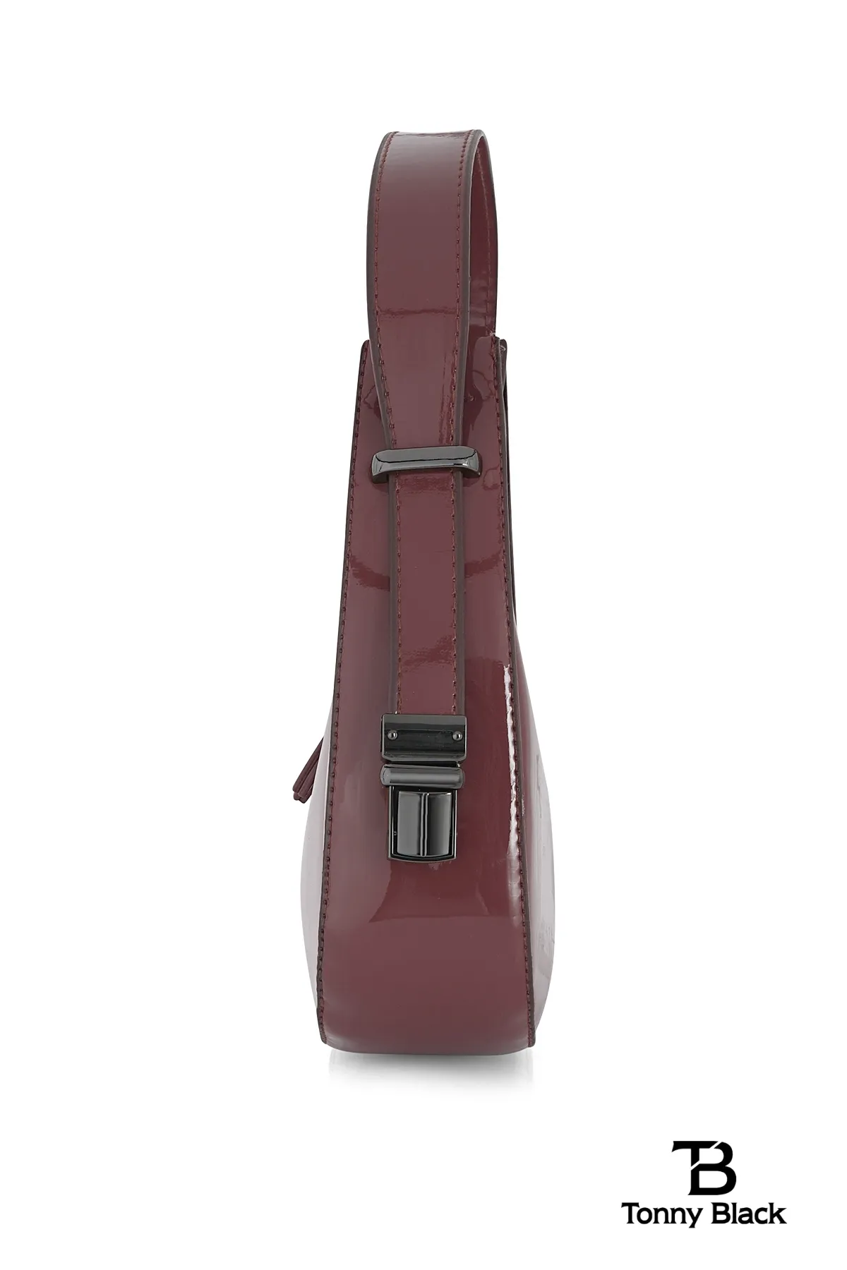 Tonny Black  Original Neue Saison Kirschrot Glänzendes Lackleder Baguette Modell Einäugig Stilvolle Handtasche und Schultertasche Weinrot
