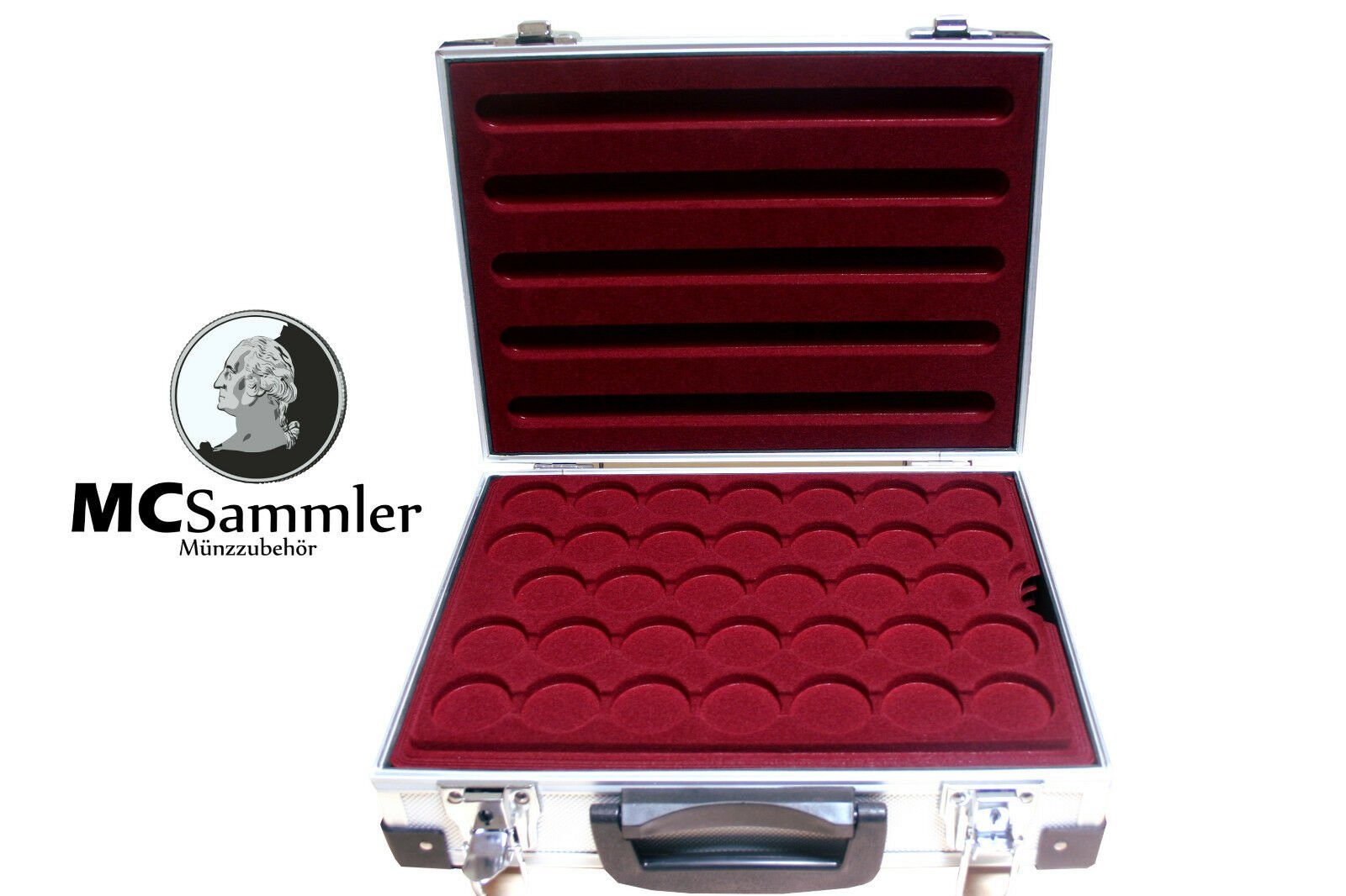 MC.Sammler Münzetui MC.Sammler Alu Münzenkoffer Münzkoffer inkl 5 Münztableaus für 170 Stk 10 Euro Münzen in Kapseln, ohne Münzkapseln