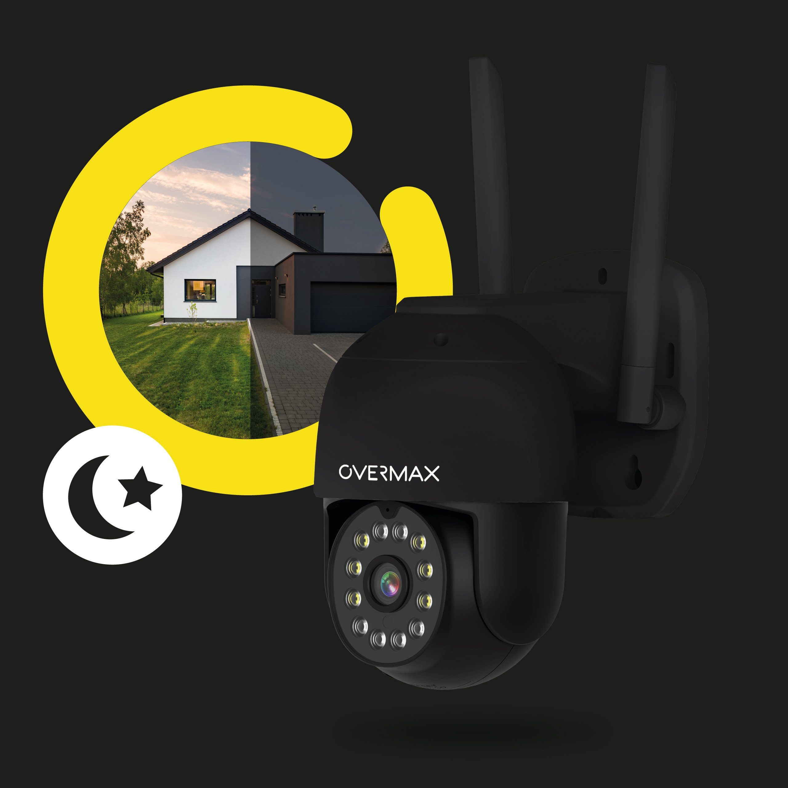 Overmax CAMSPOT 4.95 Überwachungskamera (Aussenbereich, Innenbereich, Set, Smart Wi-Fi PTZ-Kamera, Netzkabel mit Adapter, Montagesatz, 2560 x 1440 QHD/2.5K Video, Beste Multifunktionskamera)