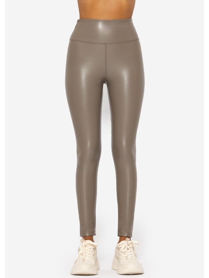 SASSYCLASSY Thermo Leggings in Lederoptik in Taupe günstig kaufen