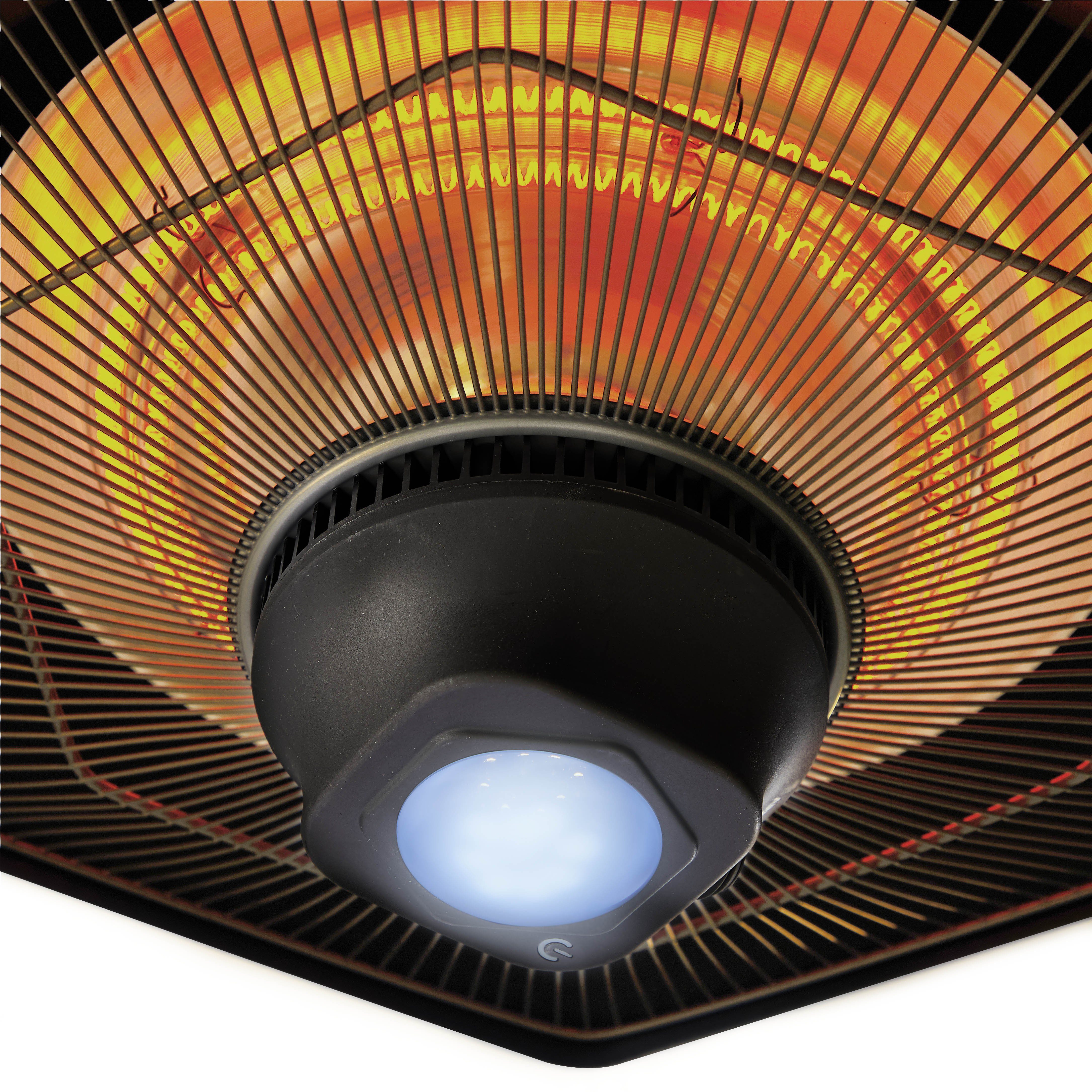 Arebos Terrassenstrahler Deckenheizstrahler 2000 W + Fernbedienung, 3 Heizstufen, zuschaltbare LED Beleuchtung, 2 Halogenlampen