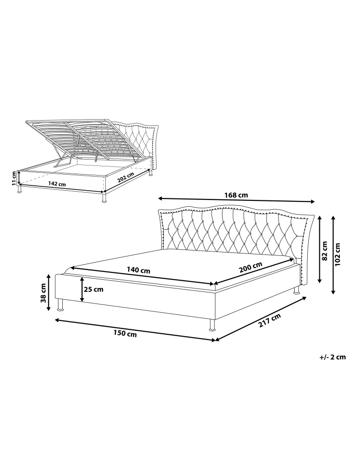 Beliani Doppelbett METZ in Grau - (W) 168 x (H) 102 x (L) 217 cm günstig kaufen onesize
