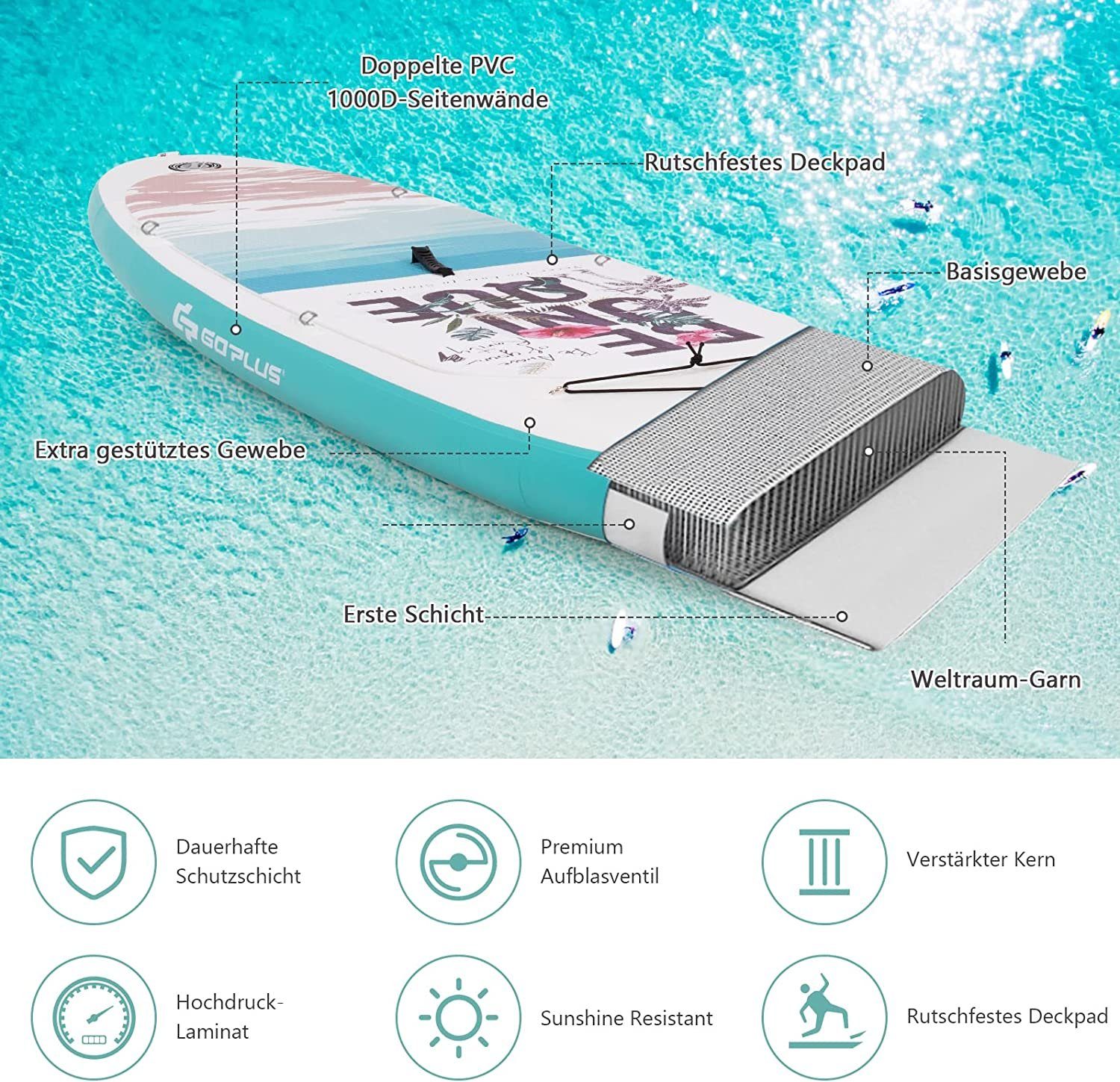 KOMFOTTEU SUP-Board Stand Up Paddling Board, 320x76x15CM