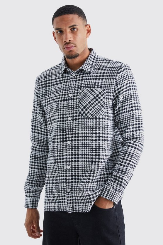 Tall langärmliges strukturiertes kariertes Overshirt