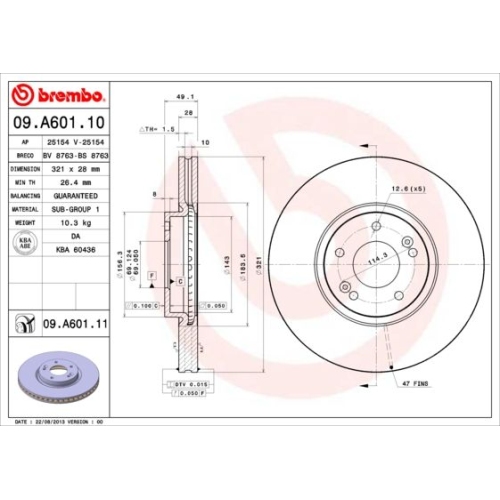 09.A601.11 BREMSSCHEIBE BREMBO VA  VP1 - ATU