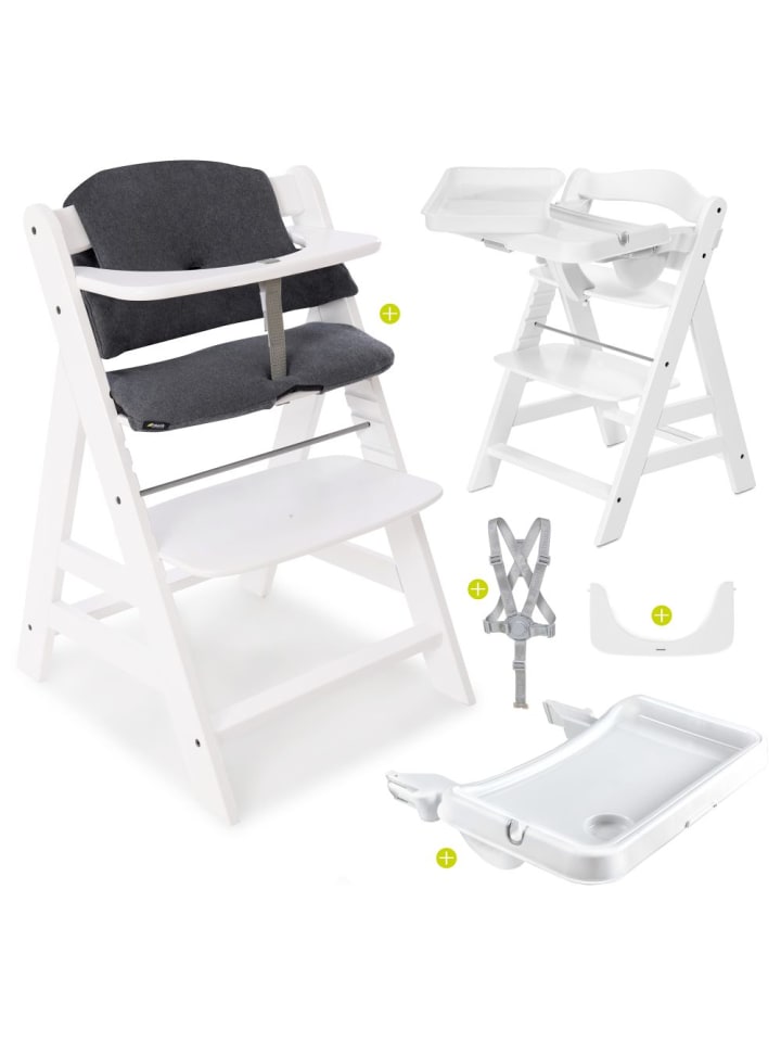 Hauck Hochstuhl Alpha Plus Weiß im Sparset inkl. Sitzkissen in grau,weiss günstig kaufen onesize