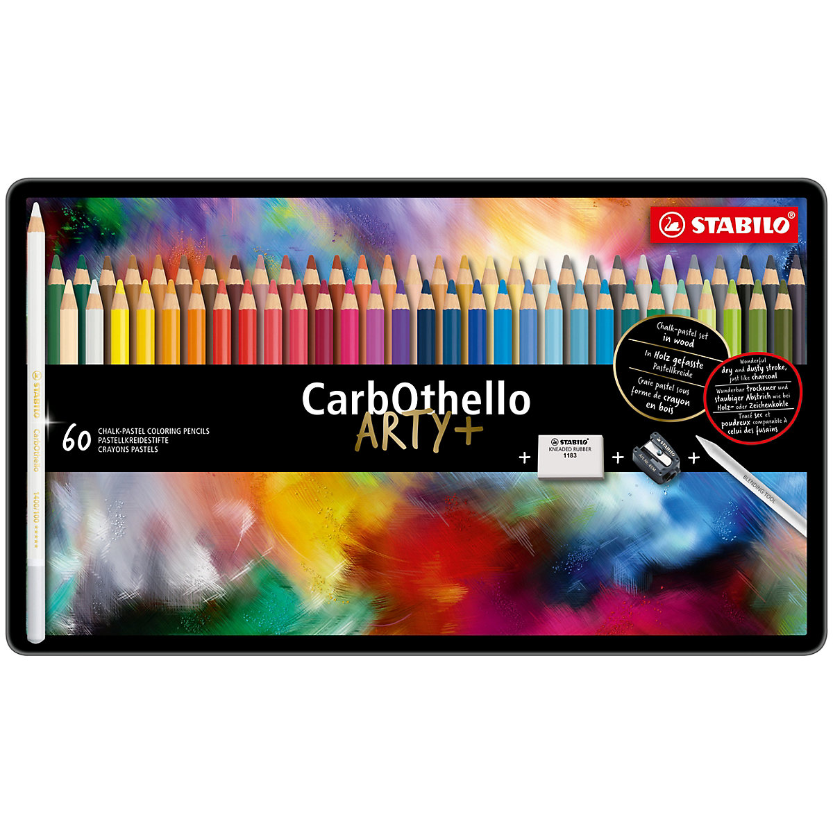 Pastellkreidestifte CarbOthello ARTY, 60 Farben im Metalletui, inkl. Zubehör