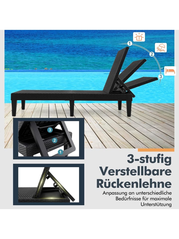 COSTWAY Sonnenliege Rattan 185 x 57 x 28,5 cm in Schwarz günstig kaufen onesize