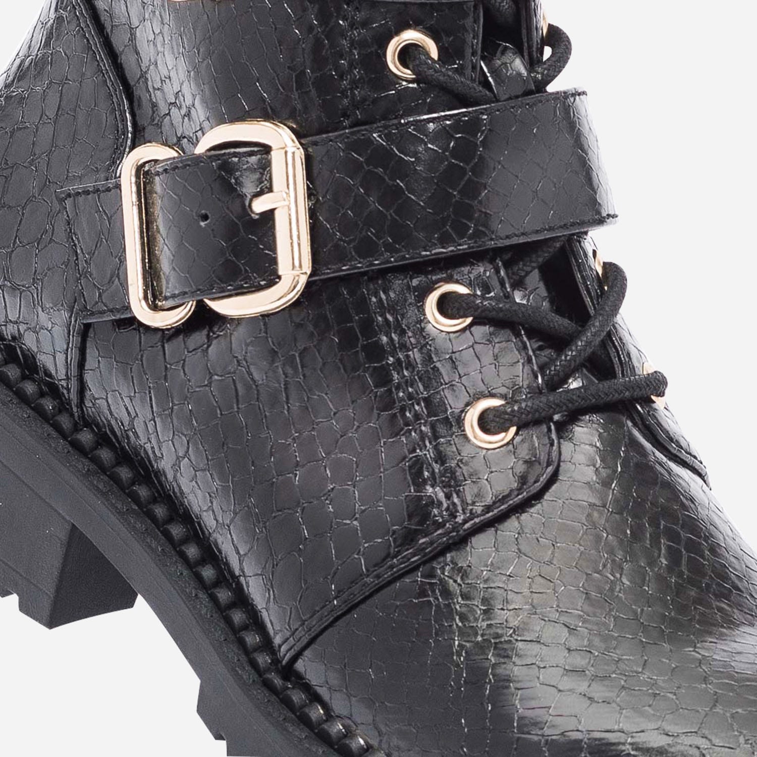 Boots à lacet TEXTO noir effet python