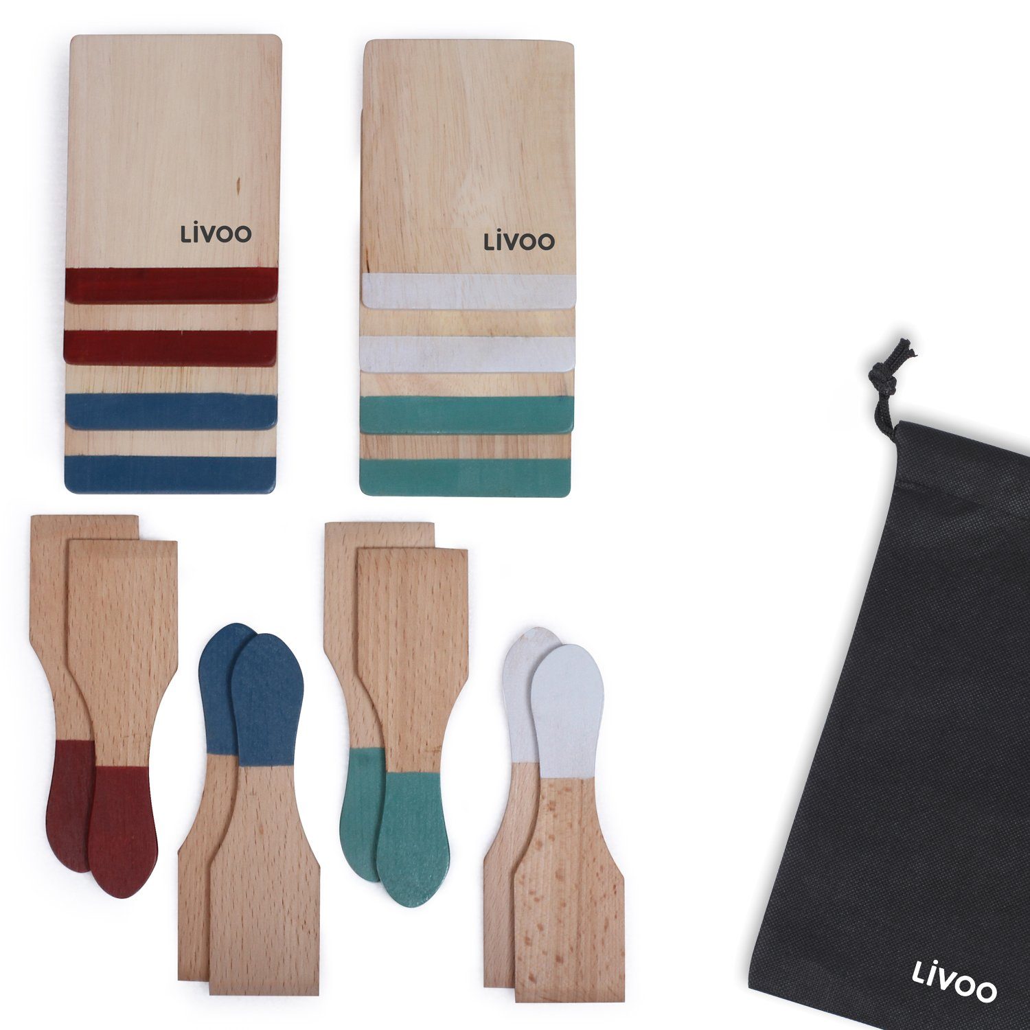 LIVOO Raclette LIVOO Raclette-Zubehör 8 Personen Schaber Untersetzer Holz bunt MEN391, 8 Raclettepfännchen, Transporttasche, Holzspatel, Holzspachtel, Pfännchenablage