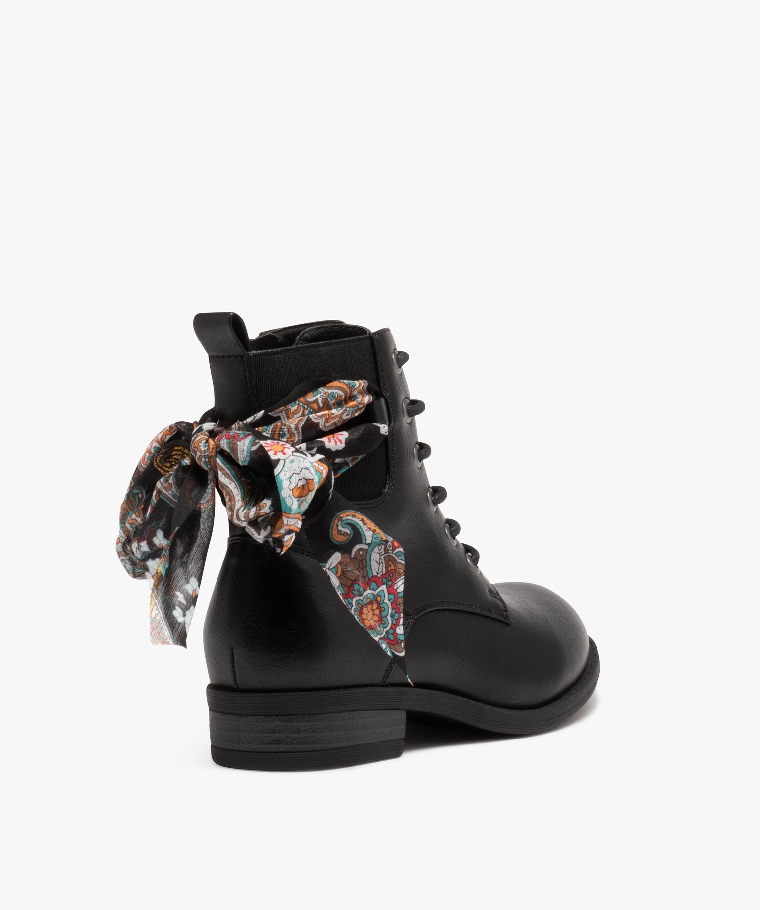 Boots à lacets et ruban en voile fille noir | GEMO