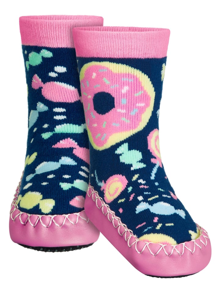 Playshoes Hüttenschuh Bonbons in Marine/Rosa günstig kaufen