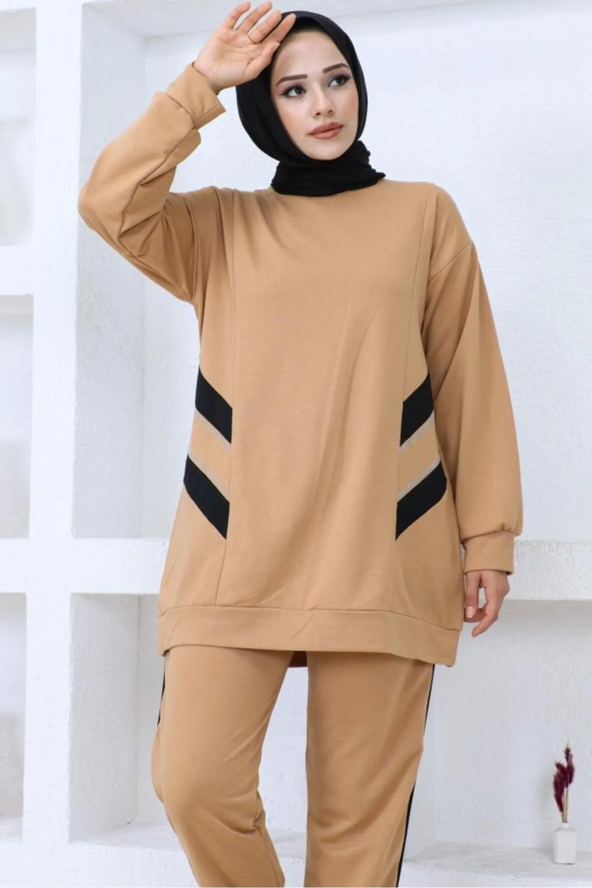 benguen  3401 Zweifädiges Hijab-Set Kamel