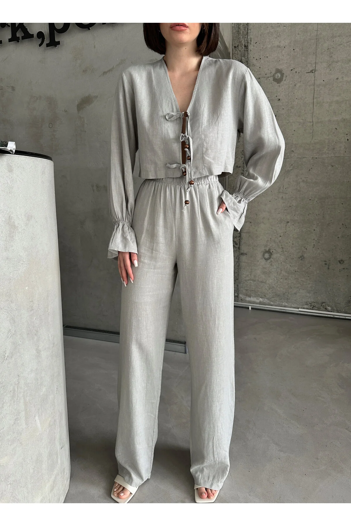 Laluvia  Graues Design-Set aus echtem Leinen