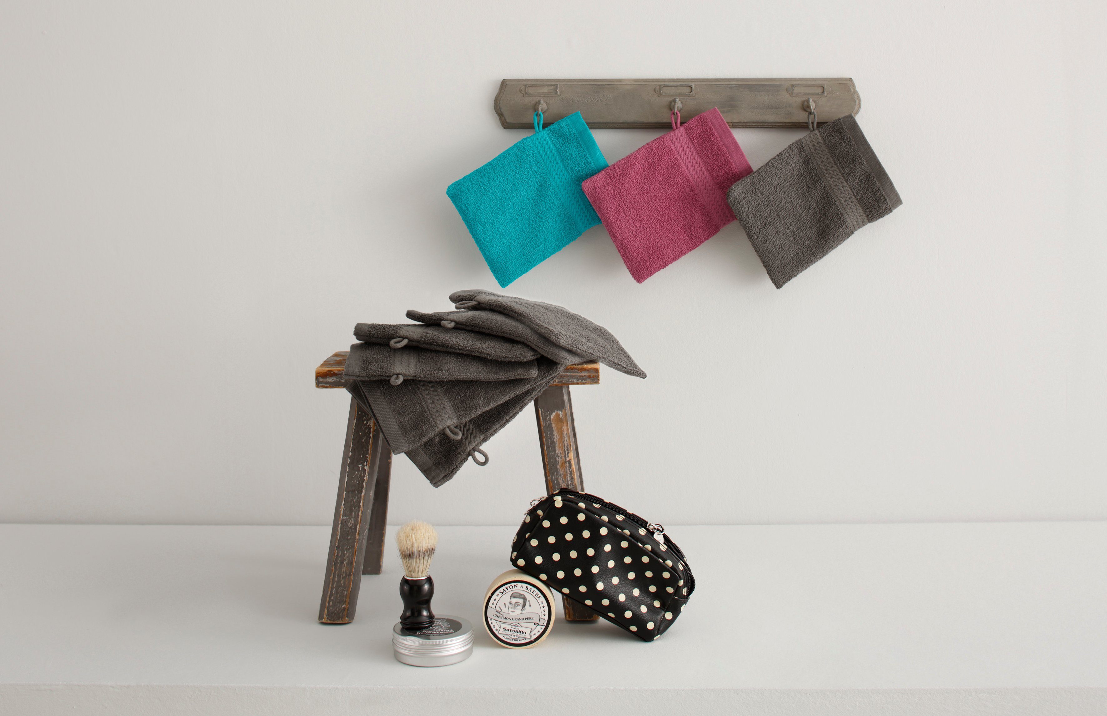 my home Waschhandschuh Juna (6-tlg), im Set und als Serie, Bordüre, Uni-Farben, Waschlappen, 100% Baumwolle