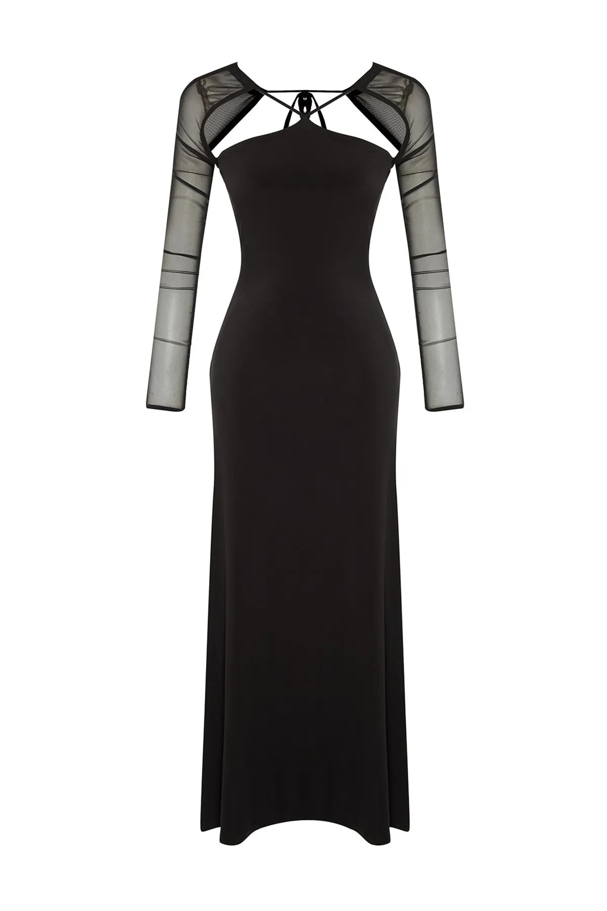 Trendyol Collection  Black Edition – Elegantes Abendkleid mit schwarzem Kragen und Details TPRAW23EL00315