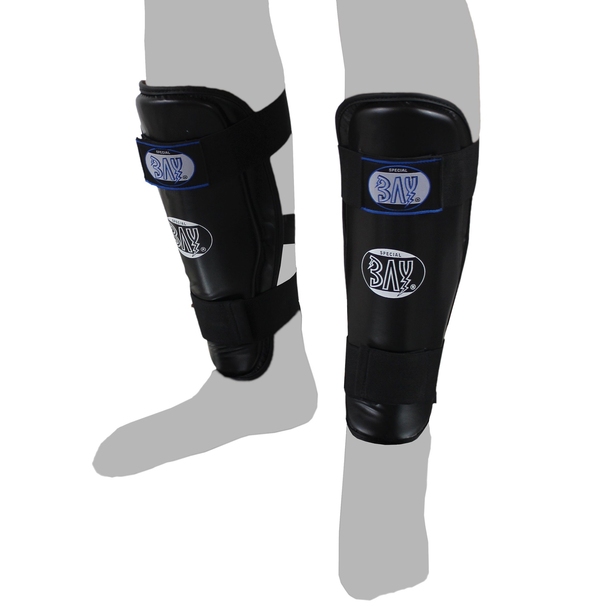BAY-Sports Schienbeinschutz Kampfsport Kickboxen Karate MMA Thaiboxen Muay Thai Komfort schwar, Kunstleder, feucht abwischbar, XXS - XL
