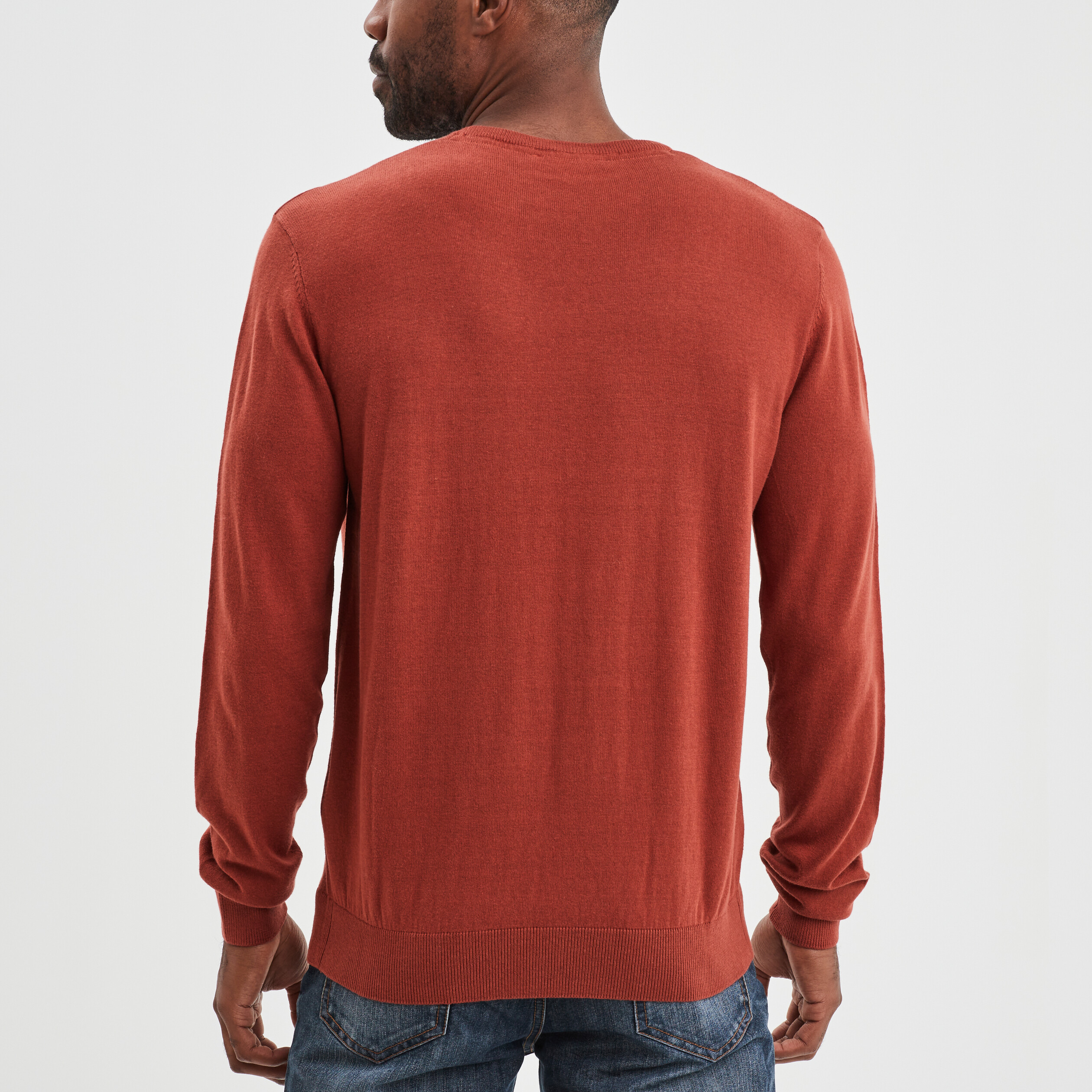 Pull droit col rond marron cognac homme | La Halle