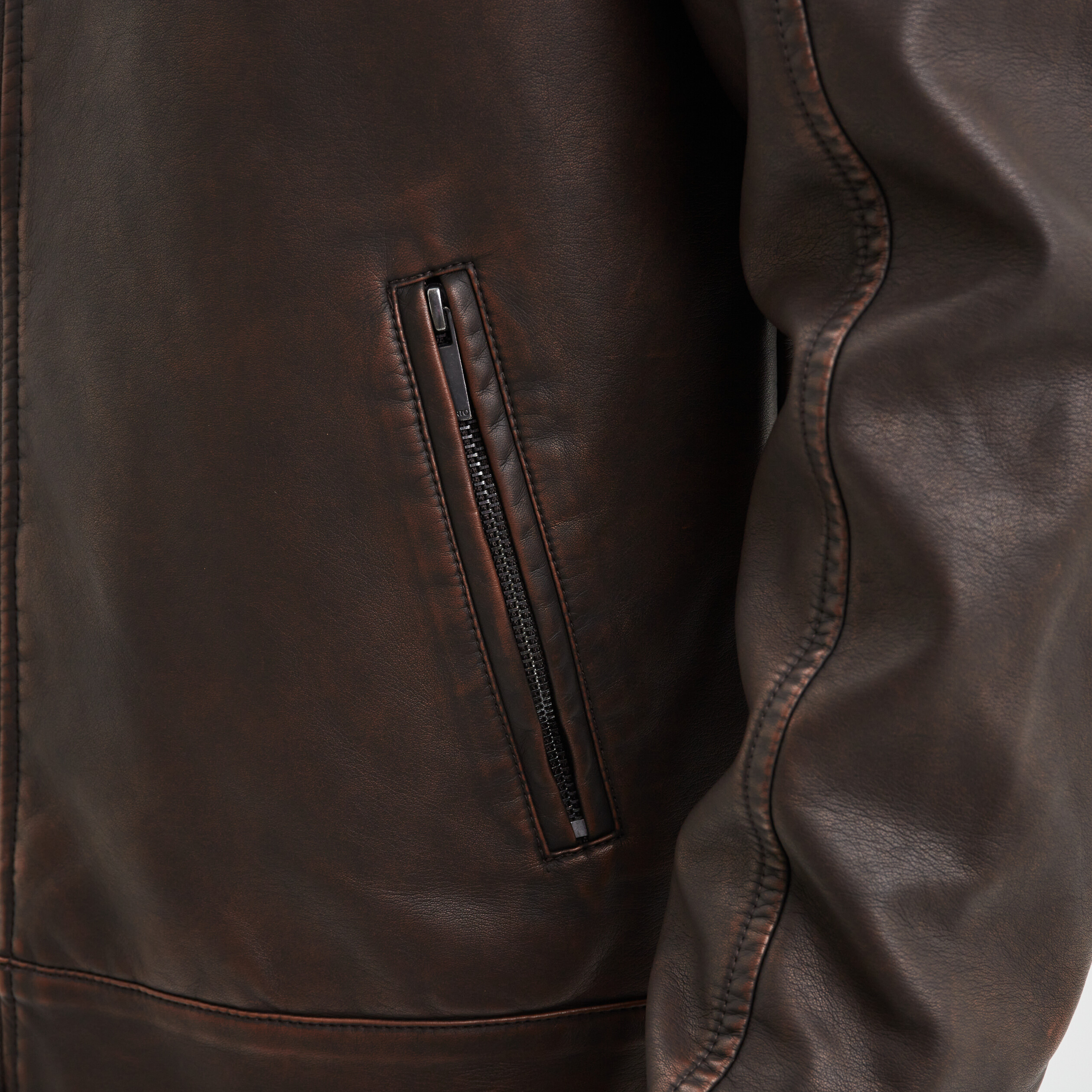 Blouson doublé droit biker à col montant marron homme | La Halle