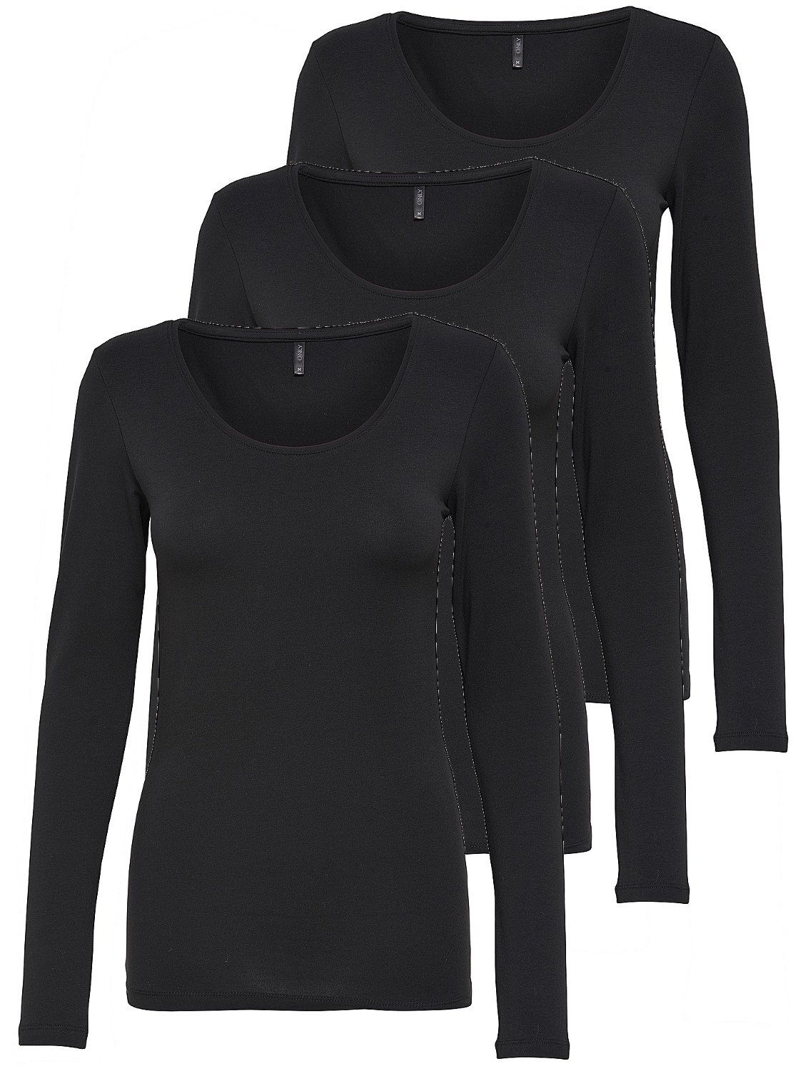 ONLY Langarmshirt Live Love NEW Longsleeve (3-tlg., 3er Pack) Figur betont, elastische Baumwollqualität