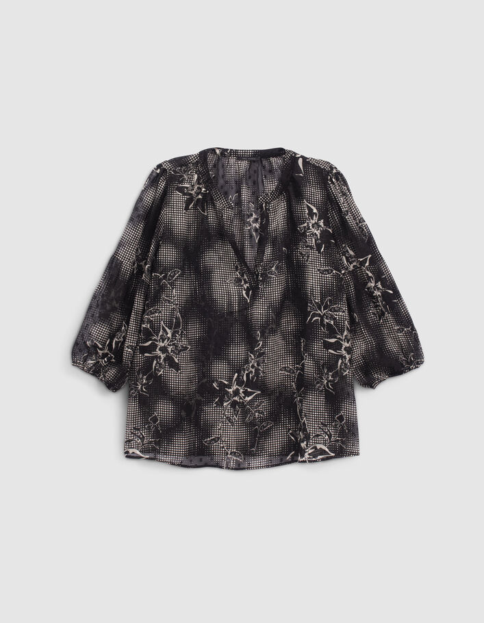 Blouse noire imprimé dandy flower écru Femme