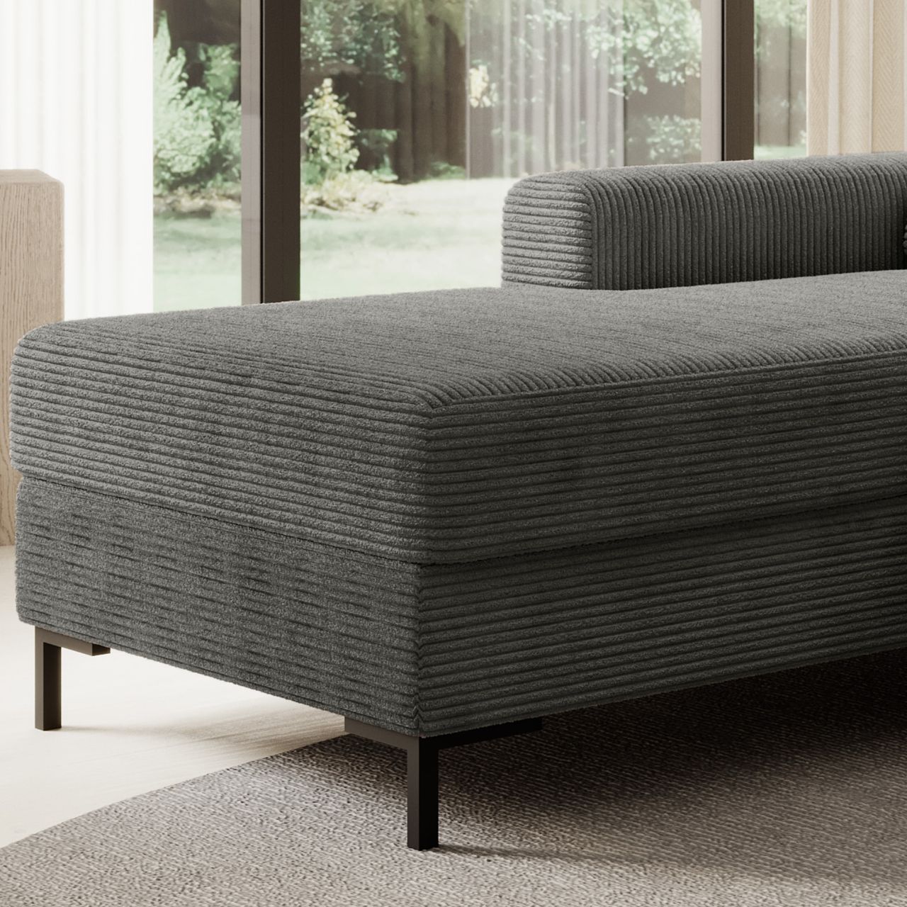 Möbel Punkt Ecksofa SAIGON Cord Anthrazit Grau mit Bettfunktion & Bettkasten Ottomane links