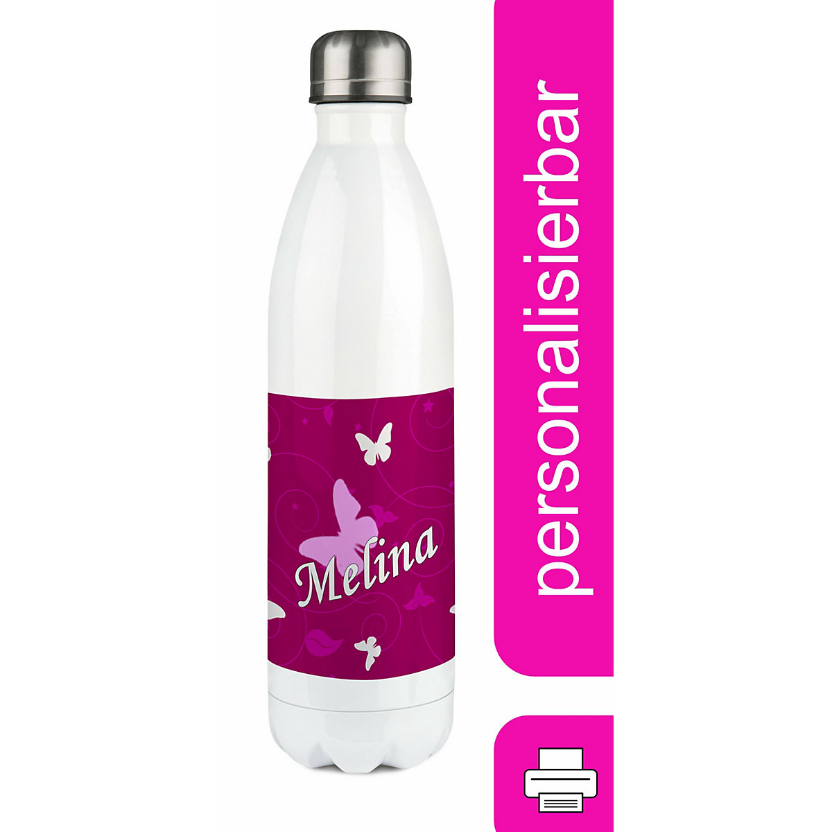 Edelstahl Kinder Thermoflasche / Trinkflasche bunt Schmetterling Ornamente Farbe brombeere Spülmaschinenfest, Auslaufsicher, Bruchfest, Doppelwandig, Für Heißgetränke geeignet, Mit Deckel, Isolier