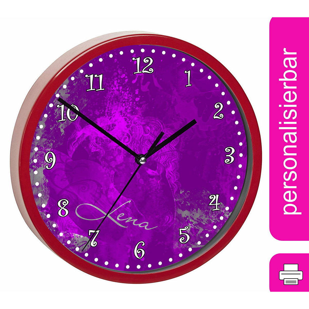 Kinder Wanduhr personalisiert mit Name Traum Lila