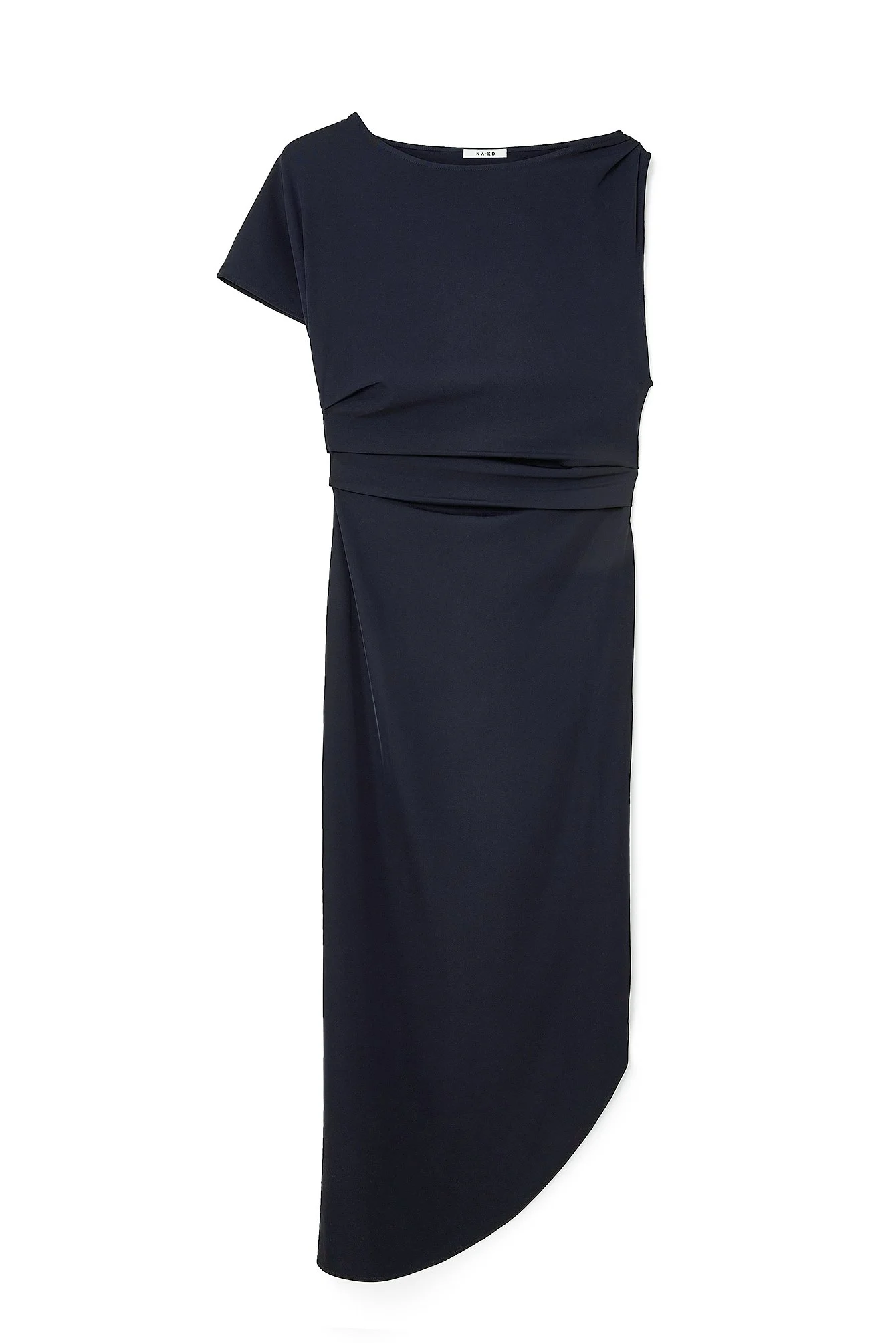 Gewebtes asymmetrisches, einseitig schulterfreies Kleid mit drapierten Details