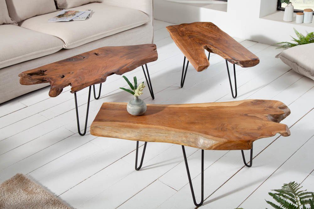 riess-ambiente Couchtisch WILD 100cm natur / schwarz, Wohnzimmer · Massivholz · Baumscheibe · Metall · Hairpin Legs