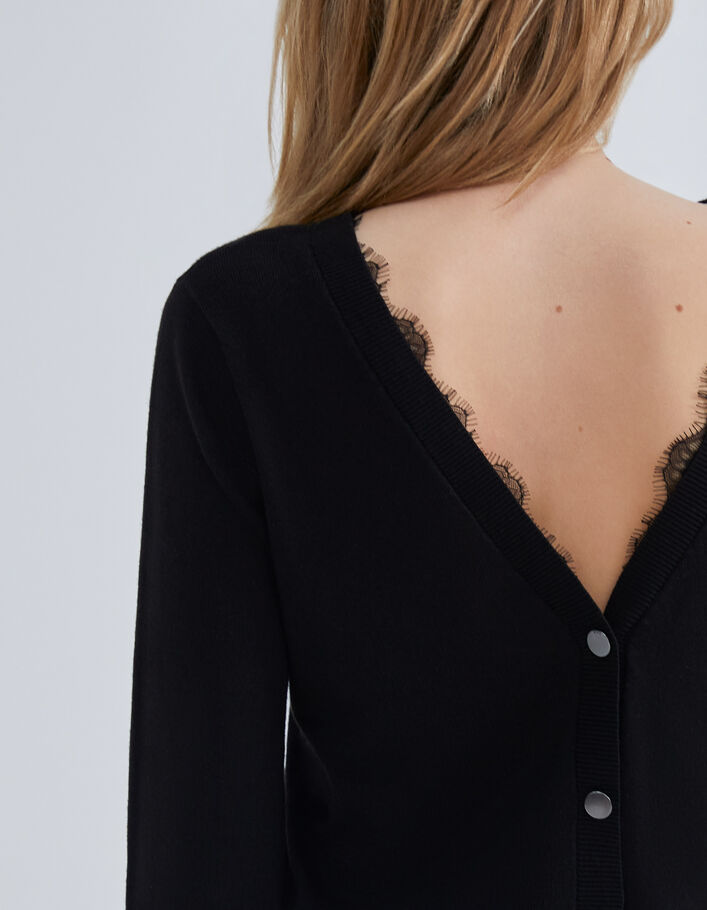 Cardigan noir réversible tricot et dentelle Femme