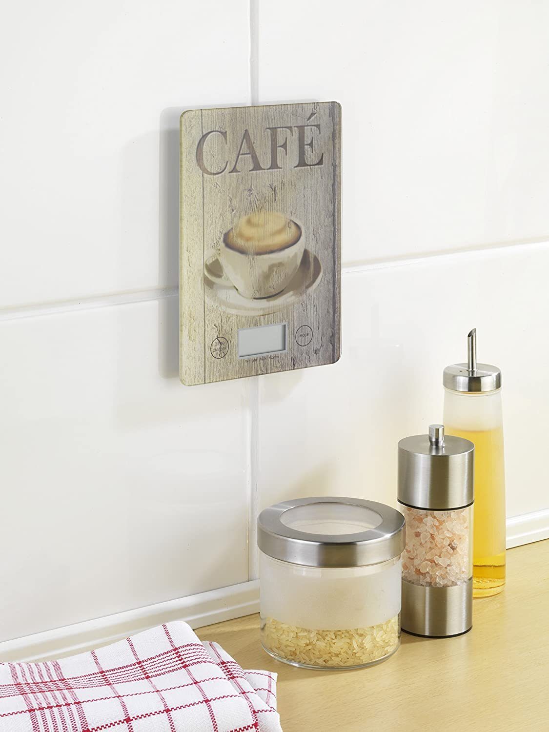 WENKO Küchenwaage Slim Café, Elektronische Küchenwaage Digitalwaage Sensor Tara-Funktion
