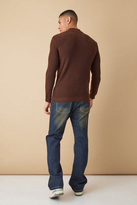 Gerippte Muscle-Fit Strickjacke mit Reißverschluss