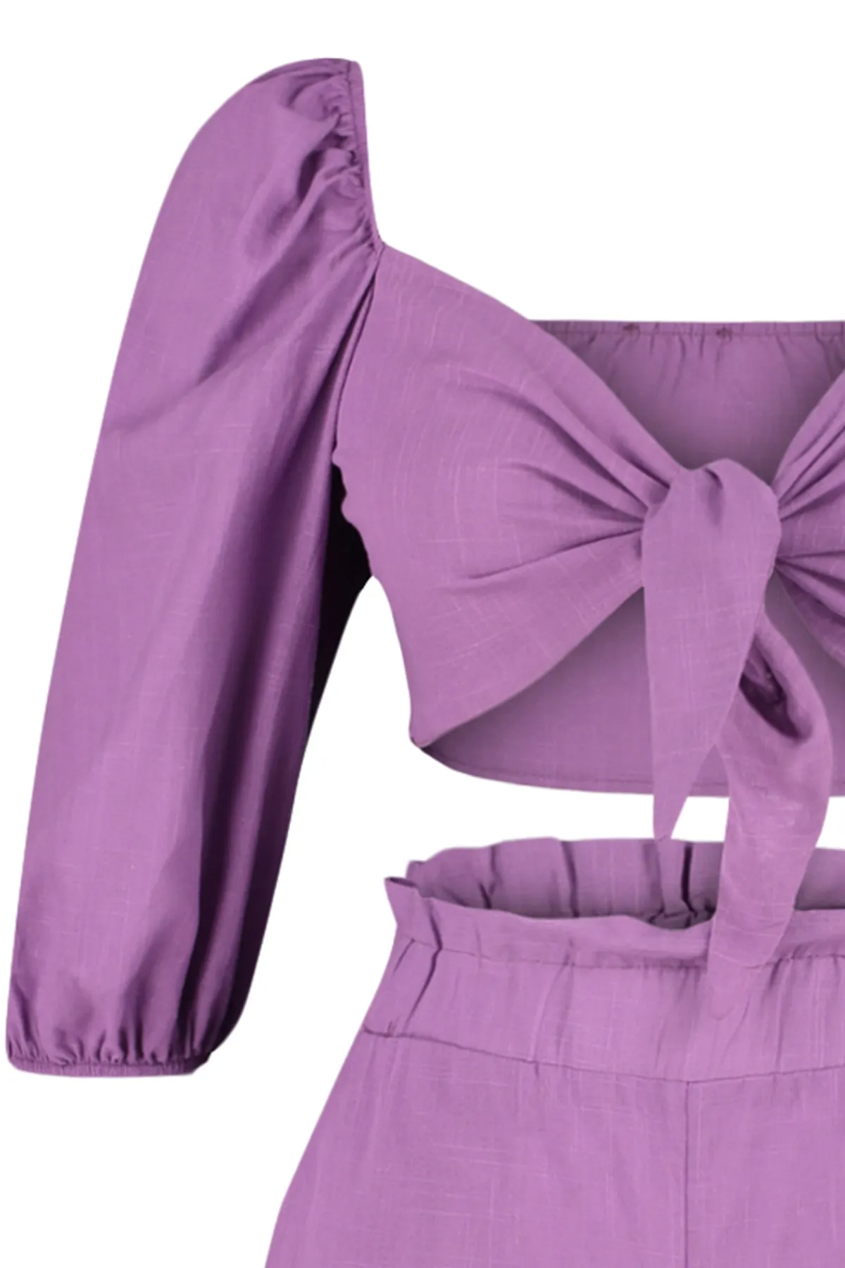 Trendyol Collection  Lilafarbenes, gewebtes, gebundenes Blusen-Shorts-Set aus 100 % Baumwolle TBESS21AU0166