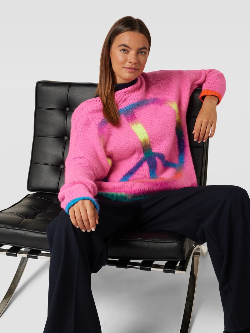 Strickpullover mit überschnittenen Schultern Modell 'PEACE' in pink