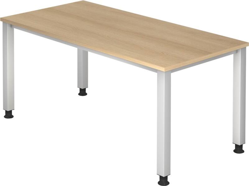 Hammerbacher Q Serie Höhenverstellbarer Schreibtisch Rechteckig Eiche Holz Silber 4 Füße 1.600 x 685 mm