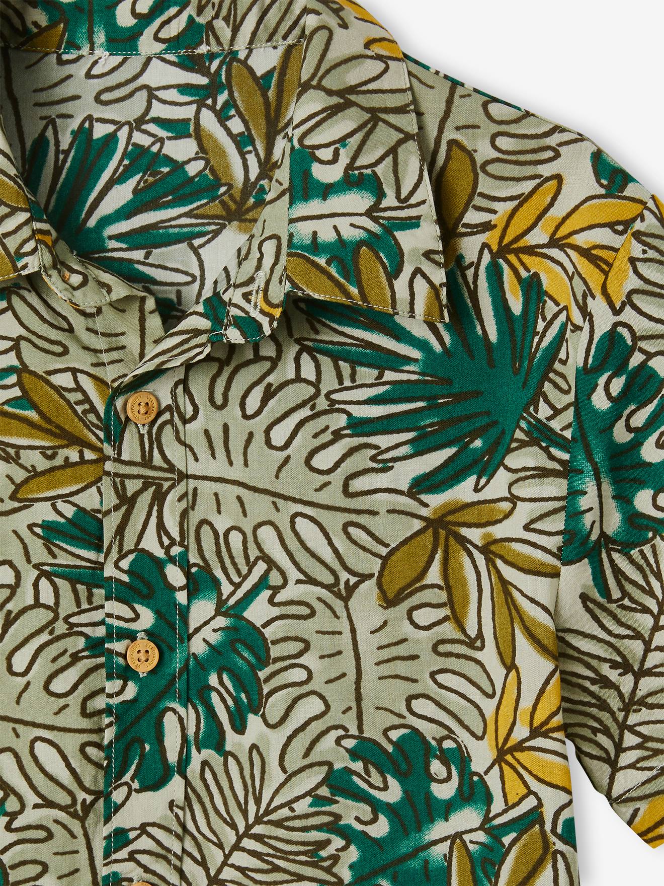 Chemise manches courtes motifs exotiques garçon blanc imprimé