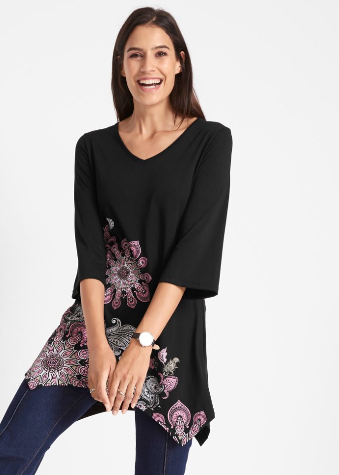 Zipfel-Longshirt mit Trompeten-Ärmel