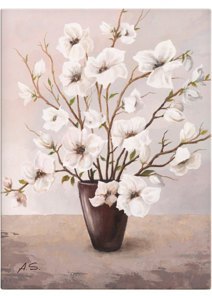 Leinwandbild mit Magnolien in Vase