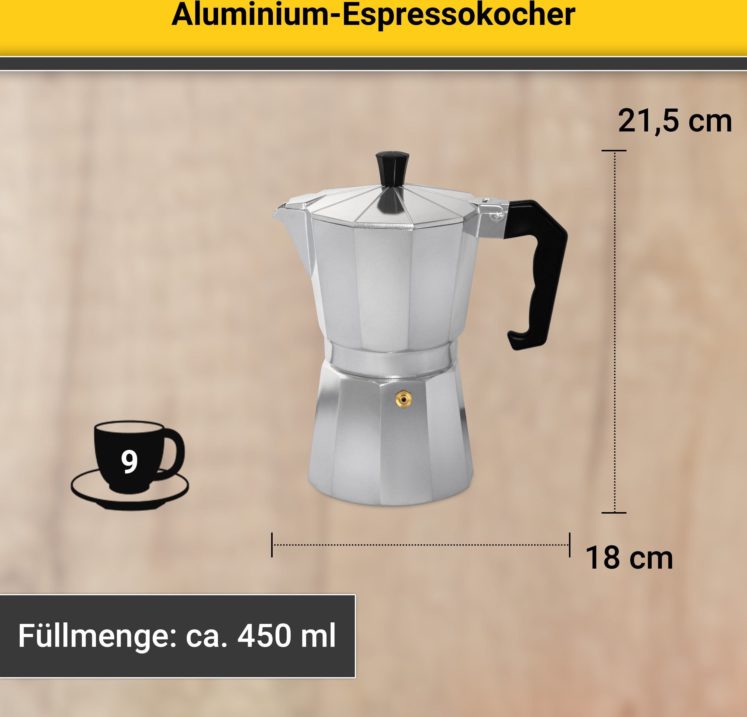 Krüger Espressokocher für 9 Tassen, traditionell italienisch