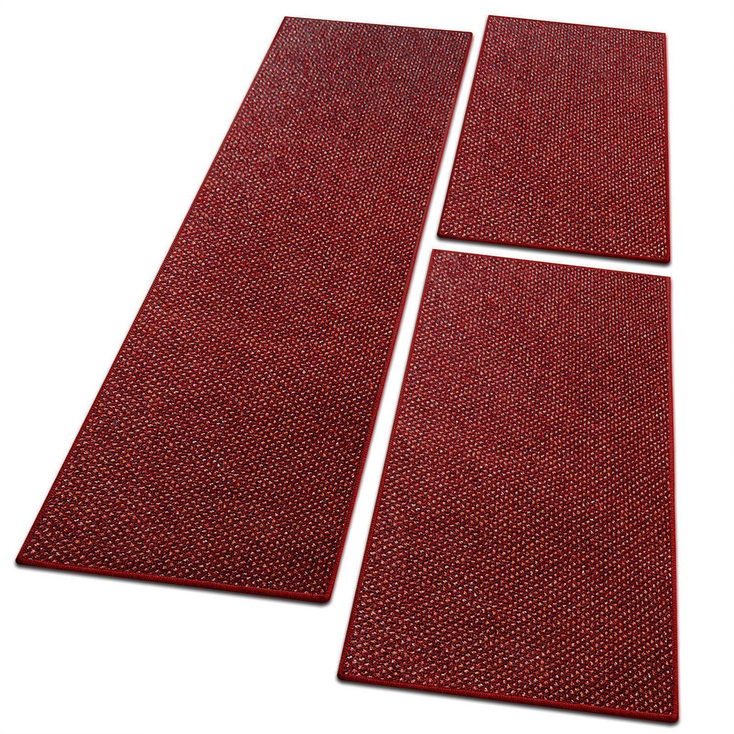 Bettumrandung Ponto Rot, 3 Größen, Bettvorleger, Läufer-Set für das Schlafzimmer Floordirekt, Höhe 6.5 mm, (3-tlg)