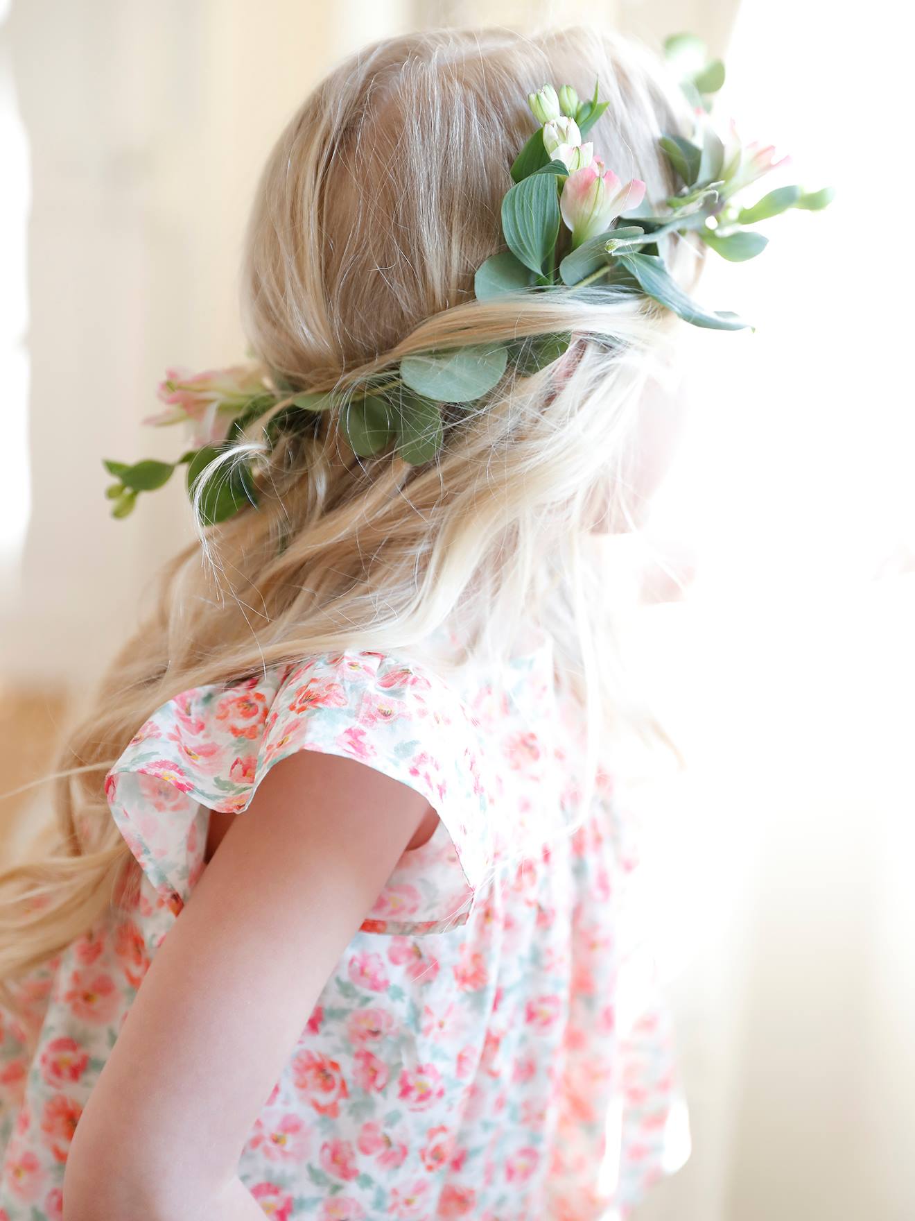 Blouse à fleurs manches volantées fille ivoire imprimé