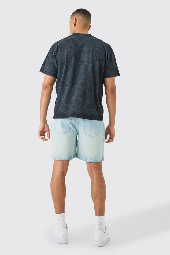 Lockere Jeansshorts mit Kontrast-Naht