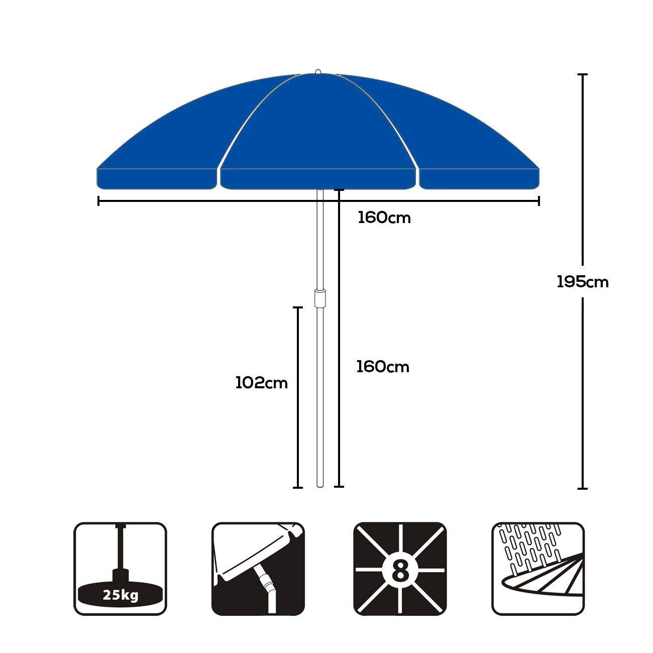 Sekey Sonnenschirm Balkon Schirme Ø 160 cm Strandschirm Balkonschirm mit Schutzhülle, Neigungswinkel verstellbar, Strandschirm mit Schutzhülle