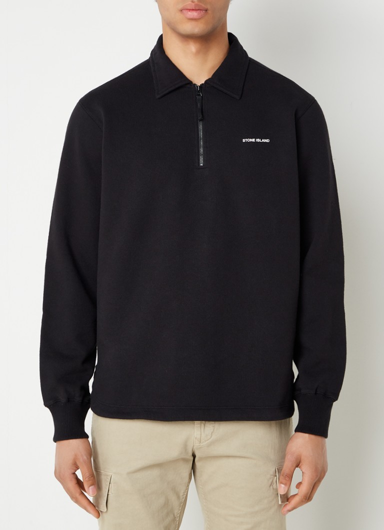 Πουλόβερ λεπτής πλέξης Stone Island 61055 με φερμουάρ στο μισό μέρος και λογότυπο